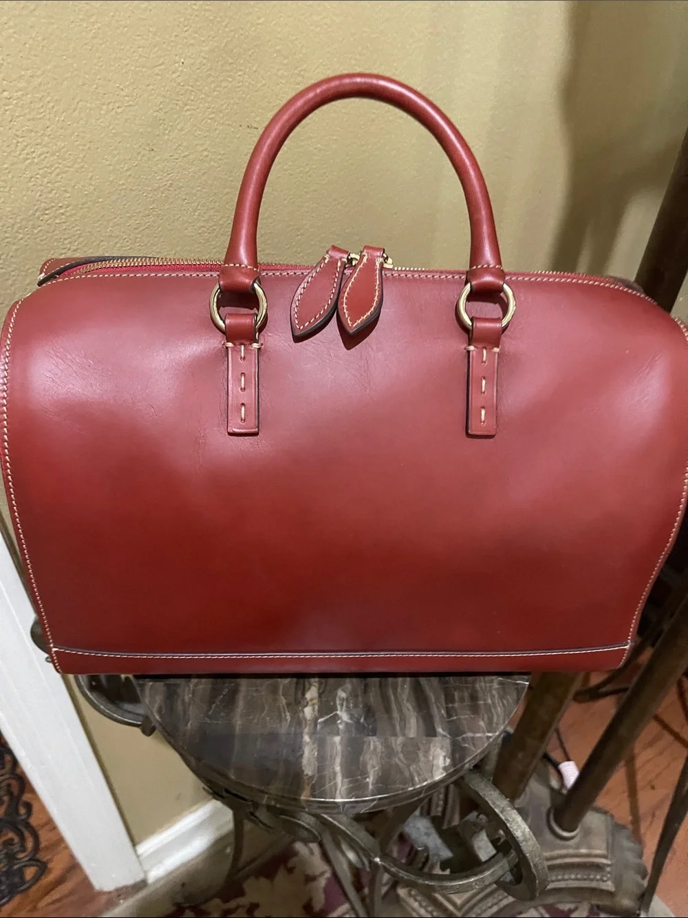 Baldinini Red Leather Satchel with Gold Accents